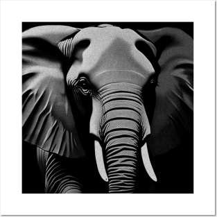 High Contrast Black and White Elephant Digital Portrait (MD23Ar035d) Posters and Art